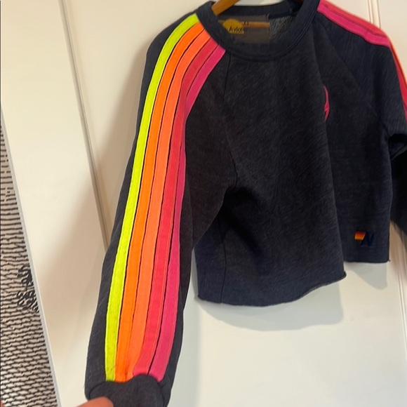 Aviator Nation Bolt Embroidery Striped Crop Crewneck Navy - Picture 5 of 9